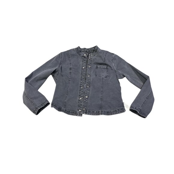 FDJ FRENCH DRESSING JEANS Reversible Bomber Jacket L Blue Leaves Stretchy - Picture 3 of 10